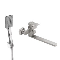 Смеситель для ванной  Kubis-005(k35)/поворотный излив/c душевым гарнитуром/Nickel (28537)