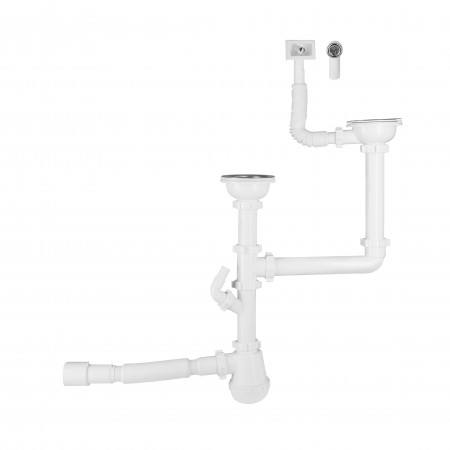 Сифон Lidz WHI-6005M00300 двойной для кухонной мойки с отводом для стиральной машины (выход 50 мм)(36672)