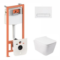 Комплект 5 в 1: Інсталяція Qtap Nest 4 в 1 (лінійна клавіша White)+Підвісний унітаз Crow Rimless 520х360х290(36883)