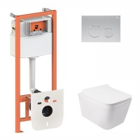 Комплект 5 в 1: Інсталяція Qtap Nest 4 в 1 (кругла клавіша Satin) + Підвісний унітаз Crow Rimless 520х360х290 (36884)