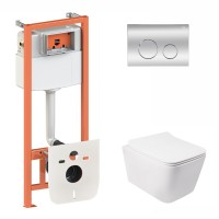 Комплект 5 в 1: Инсталляция Qtap Nest 4 в 1 (круглая клавиша Chrome)+Подвесной унитаз Crow Rimless 520х360х290(36885)
