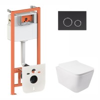Комплект 5 в 1: Інсталяція Qtap Nest 4 в 1 (кругла клавіша Black mat) + Підвісний унітаз Crow Rimless 520х360х290 (36886)