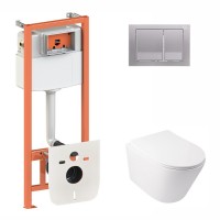 Комплект 5 в 1: Інсталяція Qtap Nest 4 в 1 (квадратна клавіша Satin) + Підвісний унітаз Swan Rimless 520х360х320 (36887)
