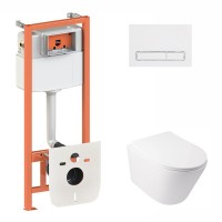 Комплект 5 в 1: Інсталяція Qtap Nest 4 в 1 (лінійна клавіша White)+Підвісний унітаз Swan Rimless 520х360х320(36891)