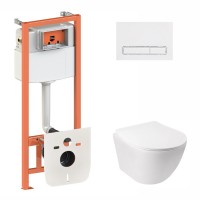 Комплект 5 в 1: Інсталяція Qtap Nest 4 в 1 (лінійна клавіша White)+Підвісний унітаз Jay Rimless 520х360х320(36900)