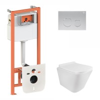 Комплект 5 в 1: Інсталяція Qtap Nest 4 в 1 (кругла клавіша Satin)+Підвісний унітаз Tern Rimless 490x340x350(36918)