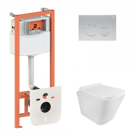 Комплект 5 в 1: Инсталляция Qtap Nest 4 в 1 (круглая клавиша Satin)+Подвесной унитаз Tern Rimless 490x340x350(36918)