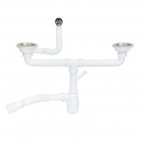 Сифон Lidz WHI-6008E00102 ECO двойной для кухонной мойки с круглым переливом (выход 50 мм)(39385)