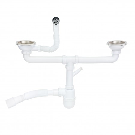 Сифон Lidz WHI-6008E00102 ECO двойной для кухонной мойки с круглым переливом (выход 50 мм)(39385)