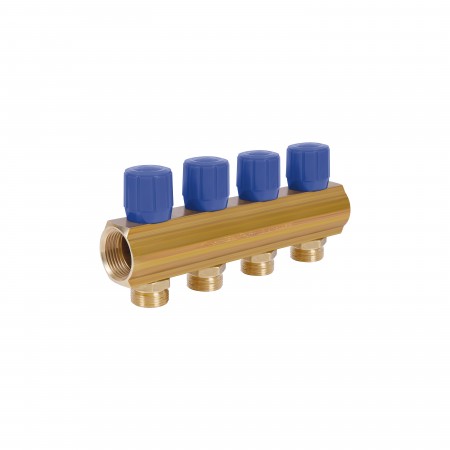 Колектор Icma з регулювальними вентилями 1" 4 виходи №1105 (Blue)(43484)