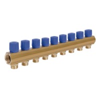 Колектор Icma з регулювальними вентилями 1" 9 виходів №1105 (Blue)(43489)