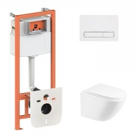 Комплект 5 в 1: Інсталяція Qtap Nest 4 в 1 (лінійна клавіша White)+Підвісний унітаз Robin Ultra Quiet 490x365x325(45147)