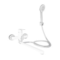Смеситель для ванной  Latwa-005(k35)/поворотный излив/c душевым гарнитуром/White (45425)