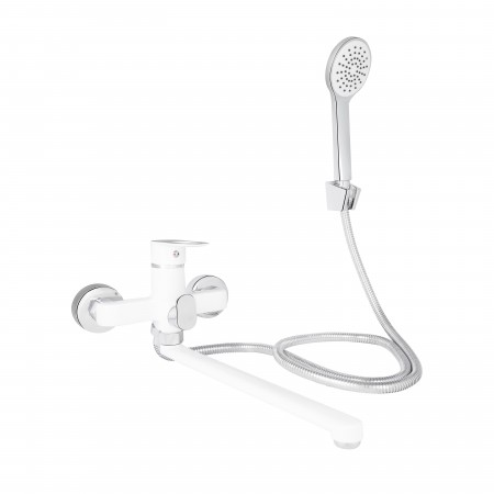 Смеситель для ванной  Latwa-005(k35)/поворотный излив/c душевым гарнитуром/White (45425)