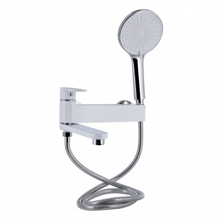 Смеситель для ванной  Jay-005/Chrome/White/поворотный излив/c душевым гарнитуром (45554)
