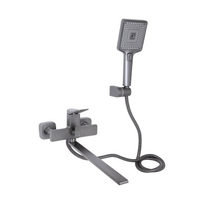 Смеситель для ванной Presto/Graphite/длинный поворотный излив/c душевым гарнитуром (45583) Смеситель для ванной Presto/Graphite/длинный поворотный излив/c душевым гарнитуром (45583)