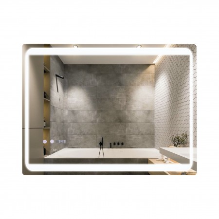 Дзеркало Mideya 800х600 з LED-підсвічуванням Touch, з антизапотіванням, з годинником, диммером (45631)