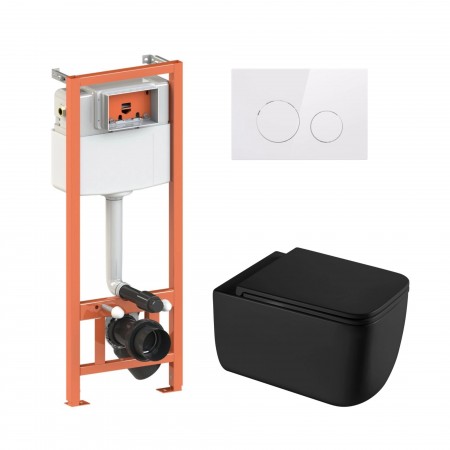 Комплект 5 в 1: Інсталяція Qtap Nest 4 в 1 (кругла клавіша White)+Підвісний унітаз Gemini Ultra Quiet 530х365х373(46168)