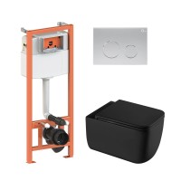 Комплект 5 в 1: Інсталяція Qtap Nest 4 в 1 (кругла клавіша Satin)+Підвісний унітаз Gemini Ultra Quiet 530х365х373(46170)