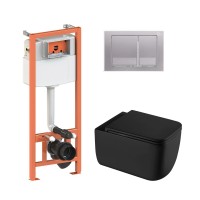 Комплект 5 в 1: Інсталяція Qtap Nest 4 в 1 (квадратна клавіша Satin)+Підвісний унітаз Gemini Ultra Quiet 530х365х373(46172)