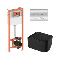 Комплект 5 в 1: Инсталляция Qtap Nest 4 в 1 (круглая клавиша Chrome)+Подвесной унитаз Gemini Ultra Quiet 530х365х373(46174)