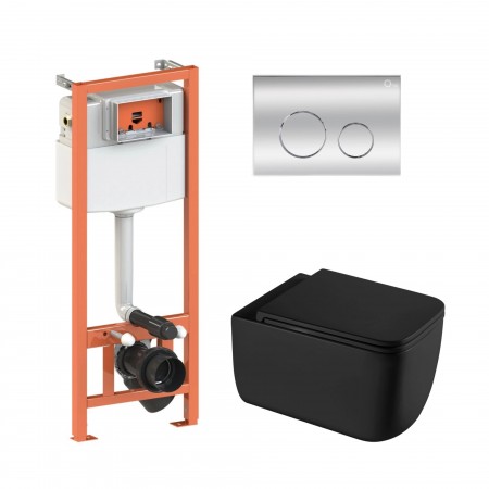 Комплект 5 в 1: Инсталляция Qtap Nest 4 в 1 (круглая клавиша Chrome)+Подвесной унитаз Gemini Ultra Quiet 530х365х373(46174)