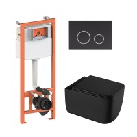 Комплект 5 в 1: Інсталяція Qtap Nest 4 в 1 (кругла клавіша Black mate) + Підвісний унітаз Gemini Ultra Quiet (46176)
