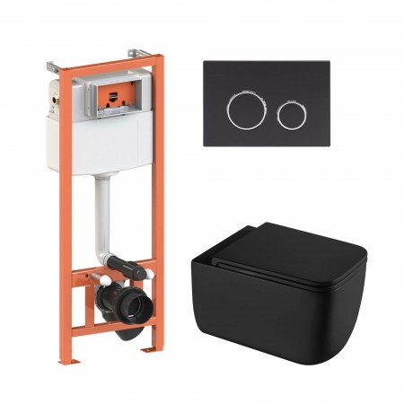 Комплект 5 в 1: Інсталяція Qtap Nest 4 в 1 (кругла клавіша Black mate) + Підвісний унітаз Gemini Ultra Quiet (46176)