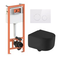 Комплект 5 в 1: Інсталяція Qtap Nest 4 в 1 (кругла клавіша White)+Підвісний унітаз Taurus Ultra Quiet 490x360x380(46178)