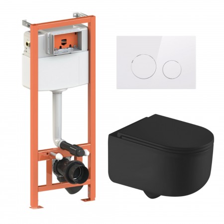 Комплект 5 в 1: Інсталяція Qtap Nest 4 в 1 (кругла клавіша White)+Підвісний унітаз Taurus Ultra Quiet 490x360x380(46178)