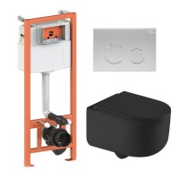 Комплект 5 в 1: Інсталяція Qtap Nest 4 в 1 (кругла клавіша Satin)+Підвісний унітаз Taurus Ultra Quiet 490x360x380(46180)