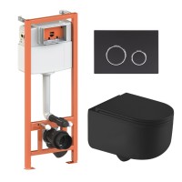 Комплект 5 в 1: Інсталяція Qtap Nest 4 в 1 (кругла клавіша Black mat)+Підвісний унітаз Taurus Ultra Quiet 490x360x380(46186)