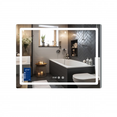 Дзеркало Mideya (MI2) 1000х800/з годинником/з LED-підсвічуванням Touch/з антизапотіванням/димером/рег. яскравості (49266)