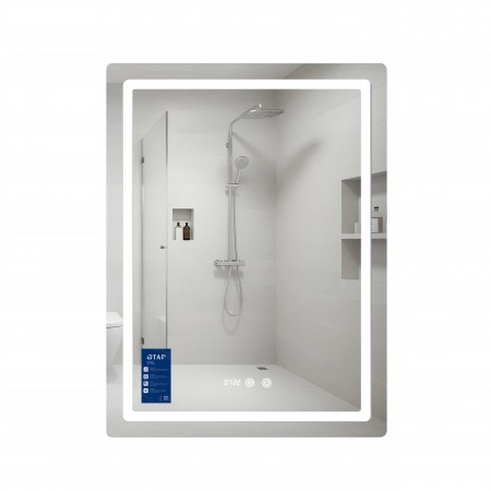 Дзеркало Mideya (MI2) 600х800/з годинником/з LED-підсвічуванням Touch/з антизапітнінням/димером/рег. яскравості (49267)