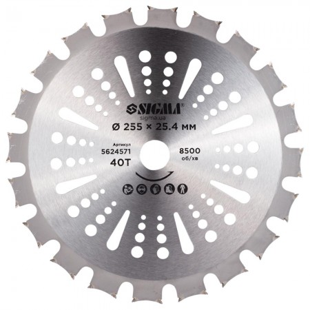 Диск Для Триммера С Твердосплавными Напайками Ø255×25.4 mm 40Т Двусторонний (5624571) Диск Для Триммера С Твердосплавными Напайками Ø255×25.4 mm 40Т Двусторонний (5624571)