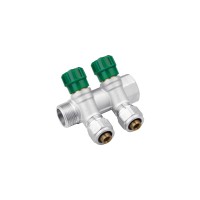 Колектор з перекриттям Karro на 2 виходи 3/4” x16 ВЗ нікельований KR-17020