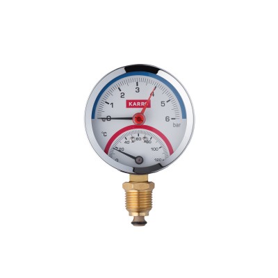Термоманометр Karro 1/2"х1/4" вертикальный 80 мм KR-1086 Термоманометр Karro 1/2"х1/4" вертикальный 80 мм KR-1086