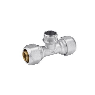 Тройник металлопластиковый Karro 20х1/2"х20 РН никелированный KR-0711 Тройник металлопластиковый Karro 20х1/2"х20 РН никелированный KR-0711