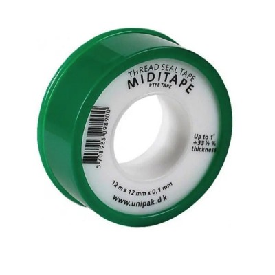 Фум-стрічка 13,2м Miditape (12mm x 0,1mm) + 10%, Щільність 0,35 г/см? Фум-стрічка 13,2м Miditape (12mm x 0,1mm) + 10%, Щільність 0,35 г/см?