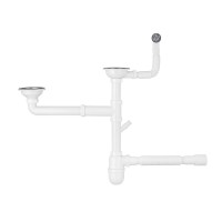 Сифон двойной для кухонной мойки Agua KS04R-1 3 1/2"х40/50 мм с отводом для стиральной машины, с круглым переливом