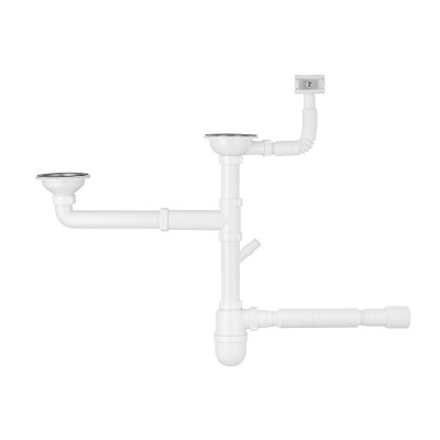Сифон двойной для кухонной мойки Agua KS04-1 3 1/2"х40/50 мм с отводом для стиральной машины, с круглым переливом Сифон двойной для кухонной мойки Agua KS04-1 3 1/2"х40/50 мм с отводом для стиральной машины, с круглым переливом