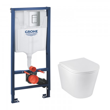 Комплект 4 в 1: Інсталяція GROHE Rapid SL 3 в 1 (38772001)+Підвісний унітаз безободковий Kroner Armada (WHI513636) RIMLESS з сидінням Slim Duroplast / Soft-close / Quick relase