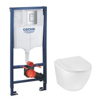 Комплект 4 в 1: Інсталяція GROHE Rapid SL 3 в 1 (38772001)+Підвісний унітаз безободковий Kroner Harz (WHI493736) RIMLESS з сидінням Slim Duroplast Soft-close