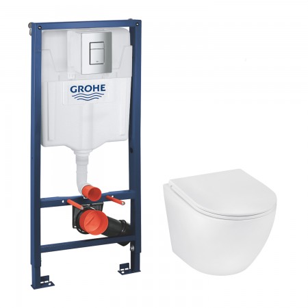 Комплект 4 в 1: Інсталяція GROHE Rapid SL 3 в 1 (38772001)+Підвісний унітаз безободковий Kroner Harz (WHI493736) RIMLESS з сидінням Slim Duroplast Soft-close