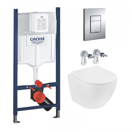 Комплект 4 в 1: Інсталяція GROHE Solido 3 в 1 (3884966Q)+Підвісний унітаз безободковий Kroner Harz (WHI483632) TORNADO з сидінням Slim Duroplast / Soft-close / Quick relase