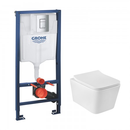 Комплект 4 в 1: Інсталяція GROHE Rapid SL 3 в 1 (38772001)+Підвісний унітаз безободковий Kroner Eifel (WHI523629) RIMLESS з сидінням Slim Duroplast / Soft-close / Quick relase