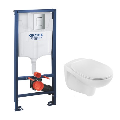 Комплект 4 в 1: Инсталляция GROHE Rapid SL 3 в 1 (38772001)+Подвесной унитаз безободковый Kroner Oker WHI533536 RIMLESS с сиденьем Slim Duroplast / Soft-close / Quick relase KO533536WHIR (38772001KO533536)