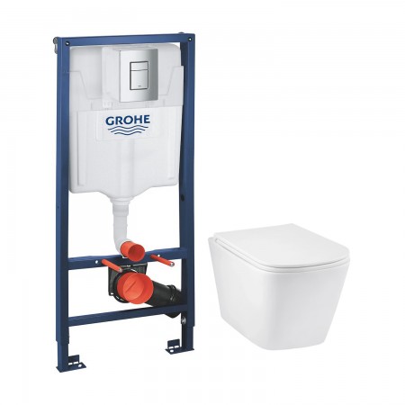 Комплект 4 в 1: Інсталяція GROHE Rapid SL 3 в 1 (38772001)+Підвісний унітаз підвісний безобідковий Kroner Eifel (WHI493436) TORNADO з сидінням (38772001KE493436T)