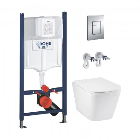 Комплект 4 в 1: Інсталяція GROHE Solido 3 в 1 (3884966Q)+Підвісний унітаз безободковий Kroner Eifel (WHI493436) TORNADO з сидінням Slim Duroplast / Soft-close / Quick relase