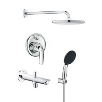 Душевая система Vitalio Start 250+излив для ванны+смеситель Euroeco UA32747R3(CV036746)